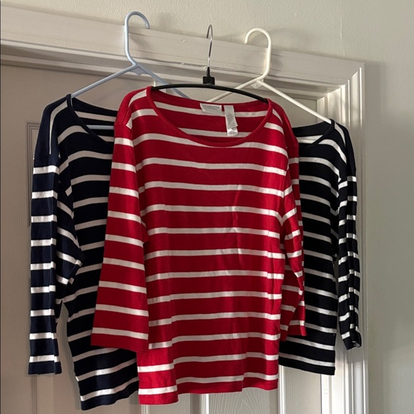 Liz Claiborne Tops - Liz Claiborne vintage Red, Navy  and Black Striped 3/4 Sleeve Tops 
Set of 3